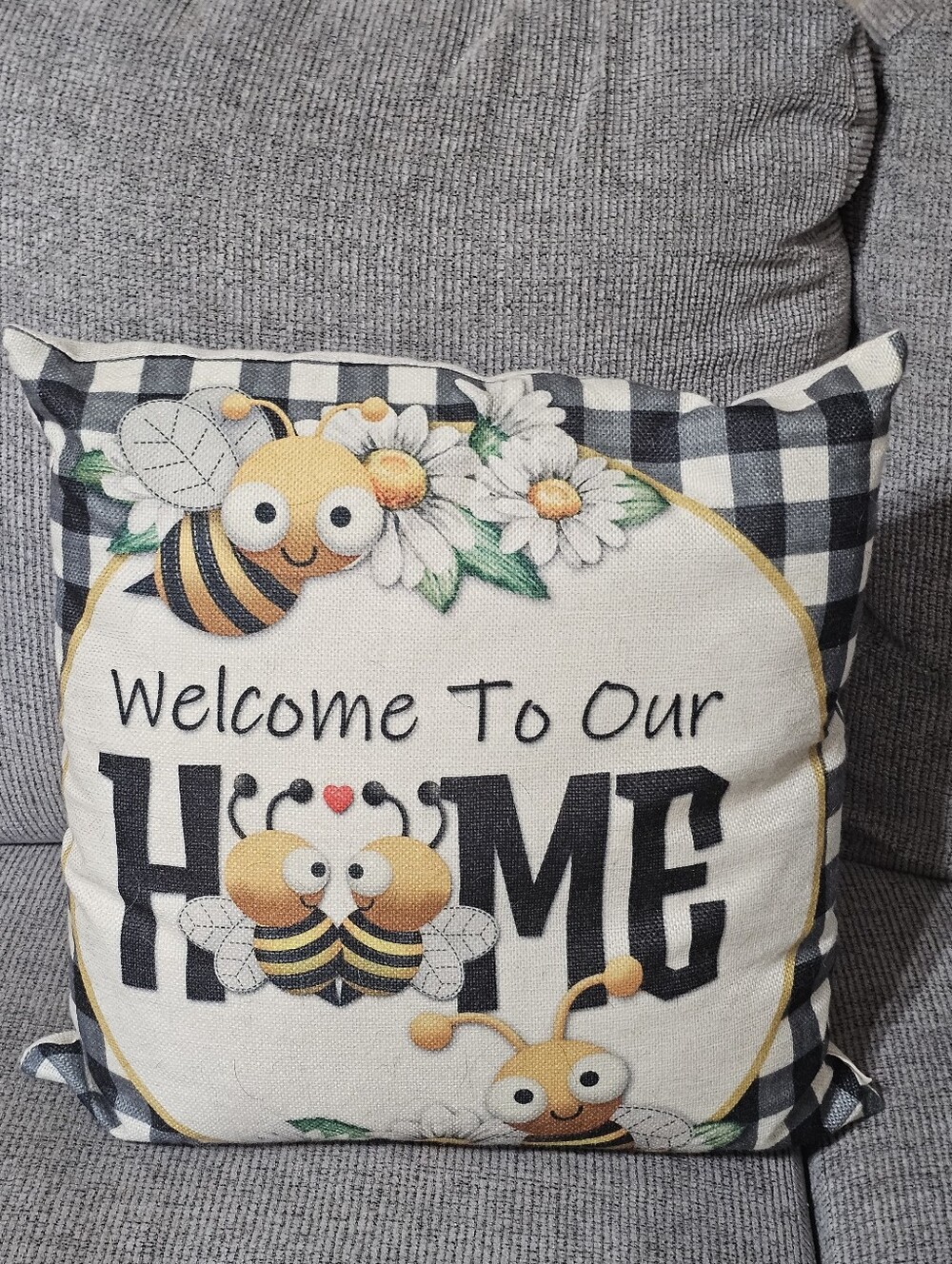 Welcome Home Bee Decorative Pillow Cover - Yellow, Black, White 2 For One Price